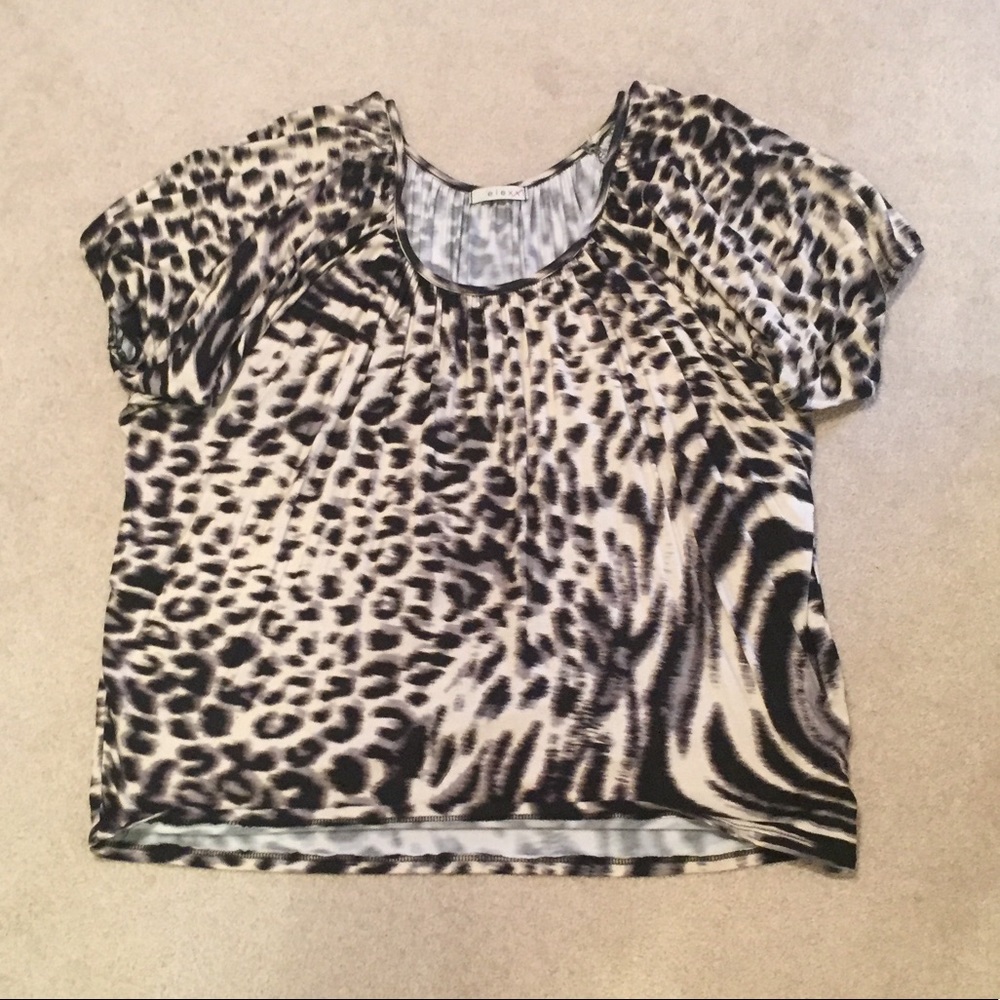 Leopard Print Top w/ Raglan Banded Short Sleeves - Picture 1 of 4